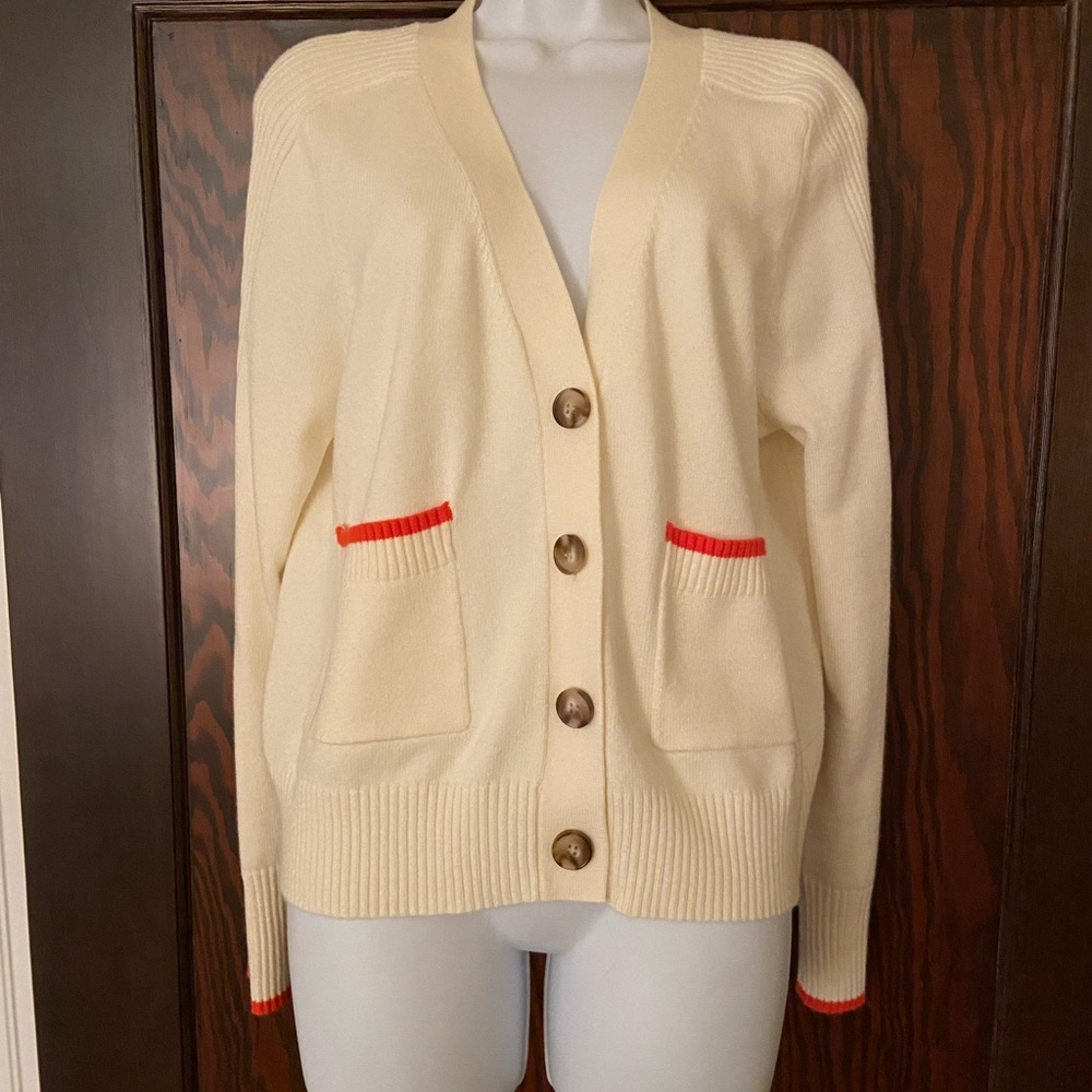 Cyrus Cream Cardigan with orange trim